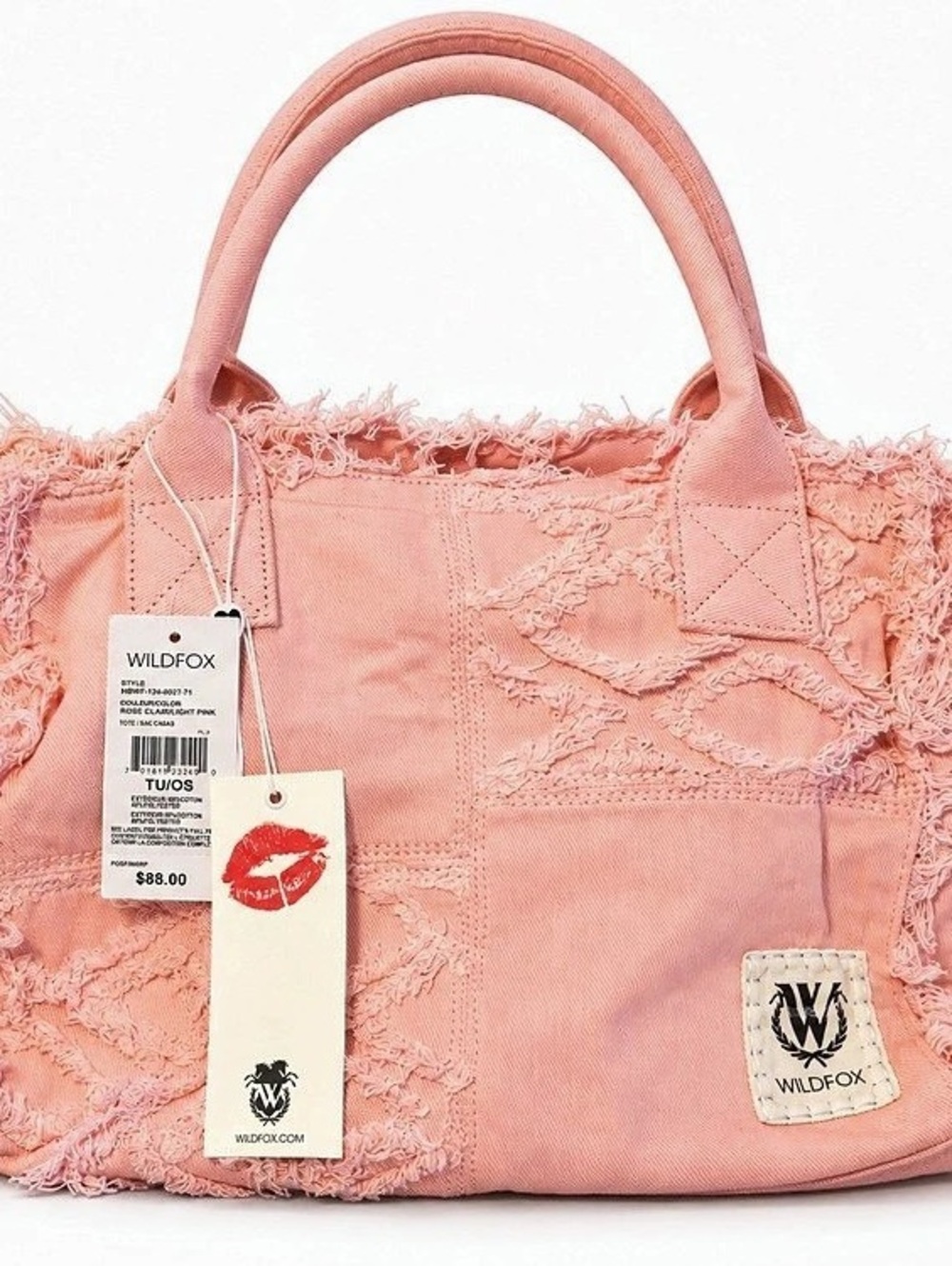 Wildfox Frayed Denim Tote in Pink
